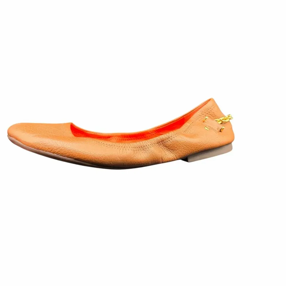 Lauren Ralph Lauren BARB Leather Chain Ballet Flats Tan Gold Hardware 9.5B